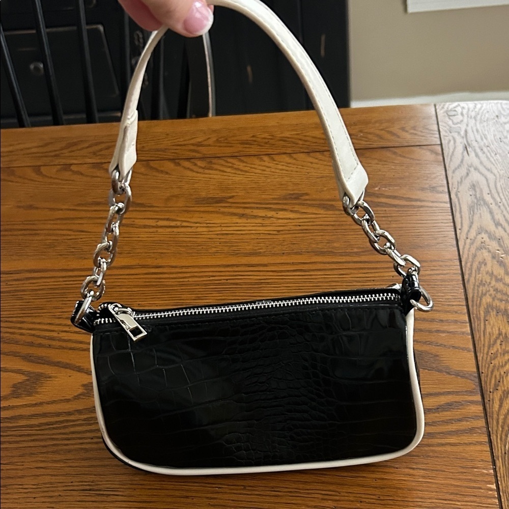 Urban Outfitters Black and White Croc-Embossed Women's Bag